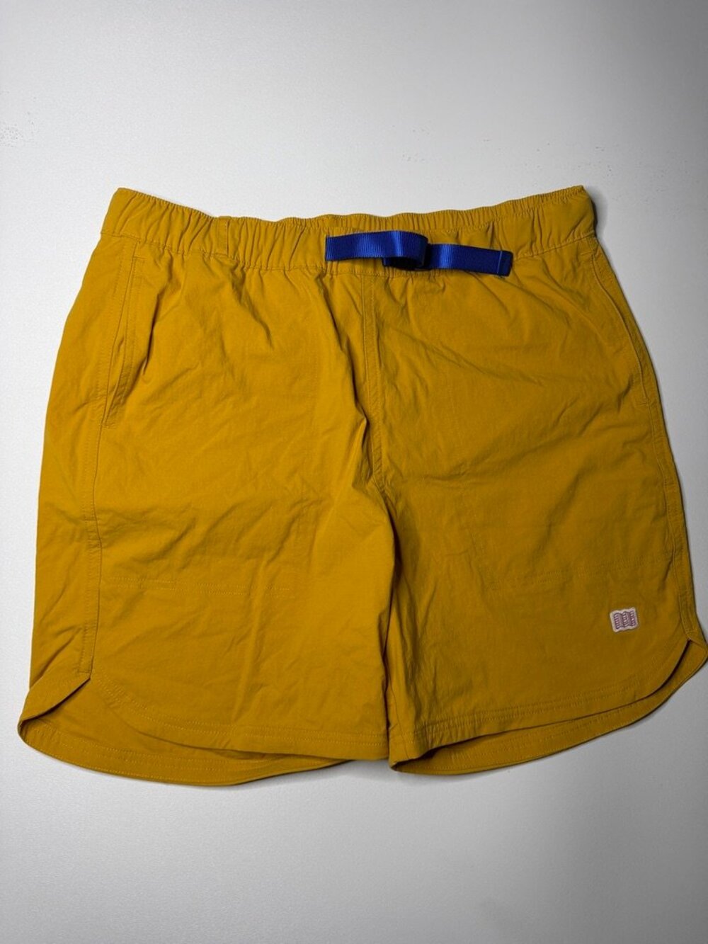 Topo Designs River Shorts Mustard Yellow Ochre Belted Hiking Outdoors Men Large
